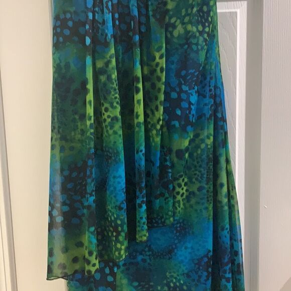 Blue Green Padded Animal Print Dress Glass Beads Large - Picture 6 of 8